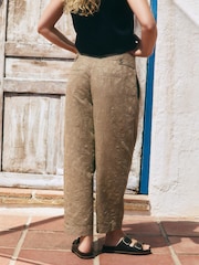 Brown 100% Cotton Jacquard Barrel Trousers - Image 3 of 4