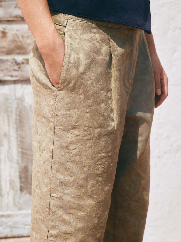 Brown 100% Cotton Jacquard Barrel Trousers - Image 4 of 4