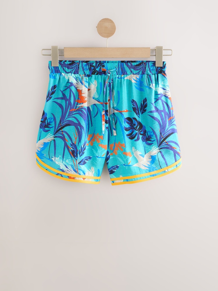 Blue Print Sports Shorts With Contrast Stripe - Image 1 of 3 Blue Print Sports Shorts With Contrast Stripe - Image 1 of 3