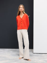 Ecru Smoothing Faux Suede Wide Leg Trousers - Image 2 of 5