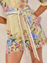 Lipsy Buttermilk Yellow Floral Printed Belted Puff Sleeve Playsuit - Image 2 of 4
