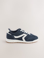 Navy Blue Standard Fit (F) Elastic Lace Trainers - Image 2 of 5