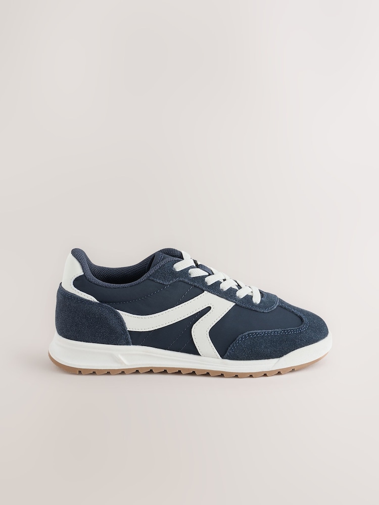 Navy Blue Standard Fit (F) Elastic Lace Trainers - Image 2 of 5