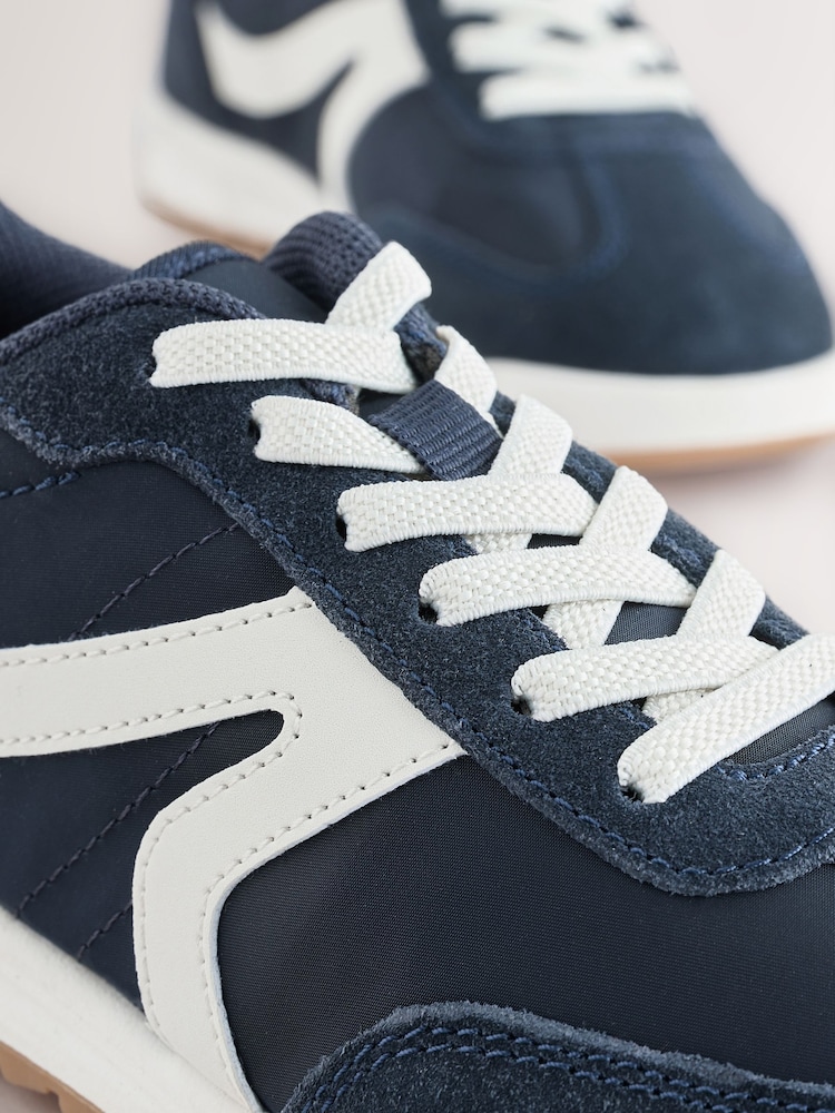 Navy Blue Standard Fit (F) Elastic Lace Trainers - Image 5 of 5