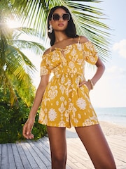 Lipsy Yellow Printed Cold Shoulder Playsuit - Image 1 of 5