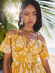 Lipsy Yellow Printed Cold Shoulder Playsuit - Image 2 of 5