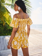 Lipsy Yellow Printed Cold Shoulder Playsuit - Image 4 of 5
