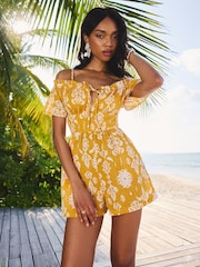 Lipsy Yellow Printed Cold Shoulder Playsuit - Image 5 of 5