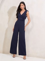 Lipsy Navy Sleeveless V-Neck Military Button Jumpsuit - Image 1 of 4