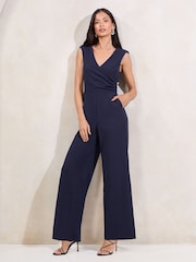 Lipsy Navy Sleeveless V-Neck Military Button Jumpsuit - Image 3 of 4