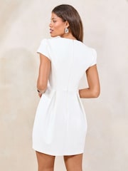 Lipsy White Mini Crystal Trim Embellished Lantern Dress - Image 4 of 4