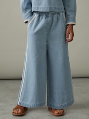 Reiss Light Blue Dean 9-13 yrs Cotton Chambray Relaxed Trousers - Image 1 of 4