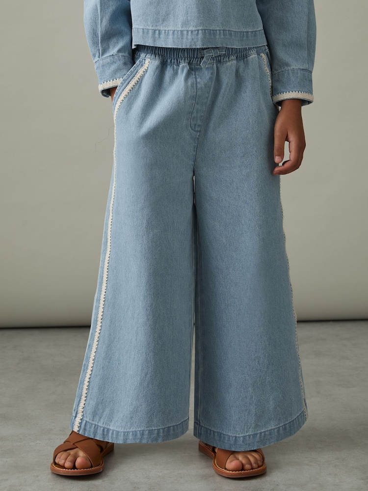 Reiss Light Blue Dean 9-13 yrs Cotton Chambray Relaxed Trousers - Image 1 of 4