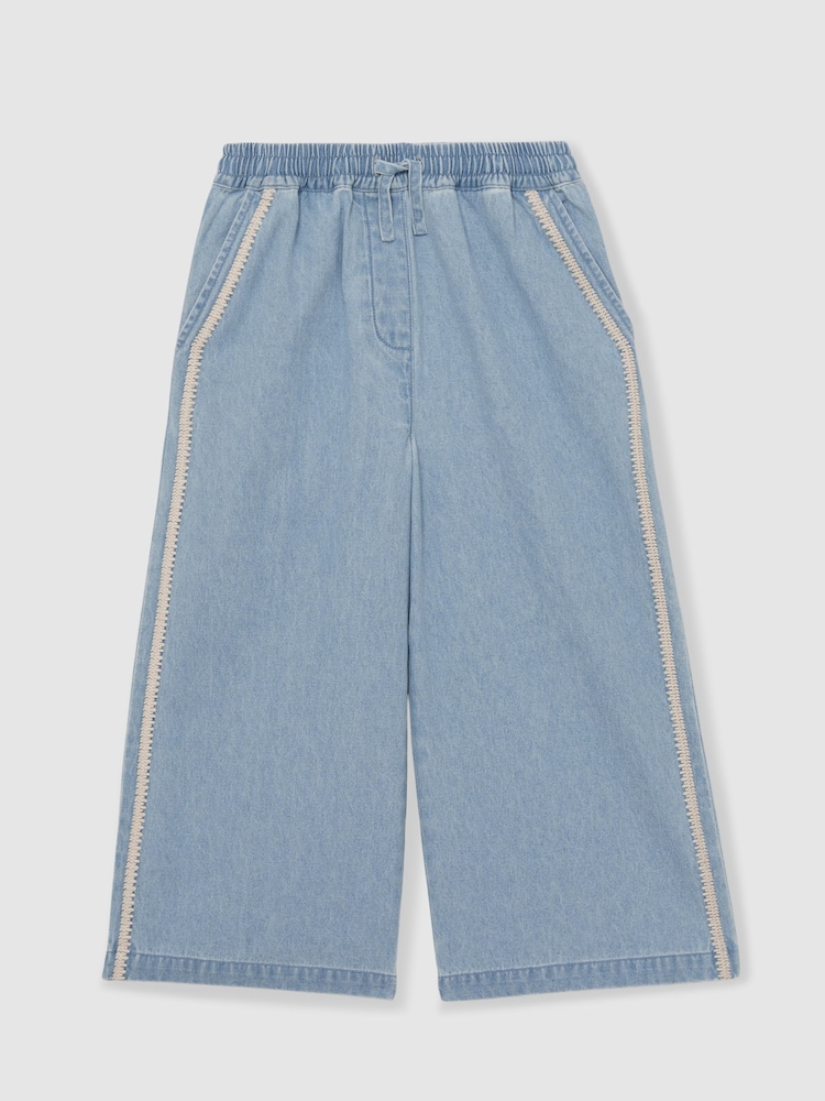 Reiss Light Blue Dean 9-13 yrs Cotton Chambray Relaxed Trousers - Image 2 of 4