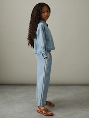 Reiss Light Blue Dean 9-13 yrs Cotton Chambray Relaxed Trousers - Image 3 of 4