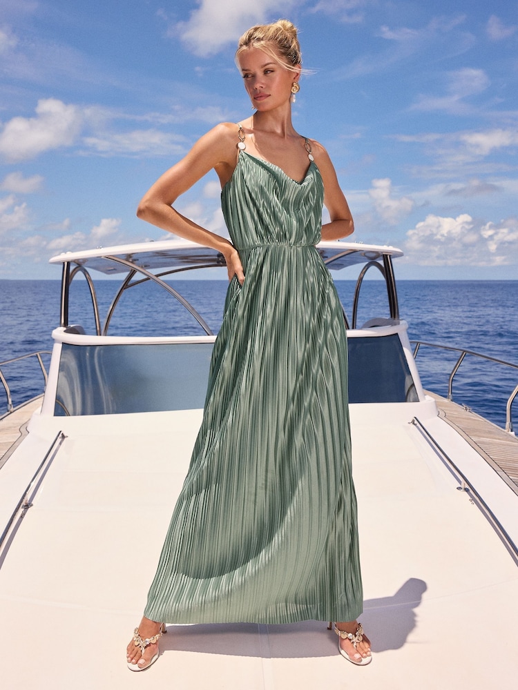 chinese dress ladies Sheer Chiffon Cowl Neck Satin Panel Gown - Blush