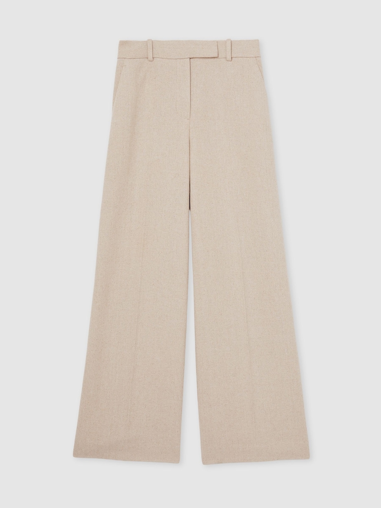 Reiss Neutral Devon Petite Linen-Blend Wide-Leg Trousers - Image 2 of 8