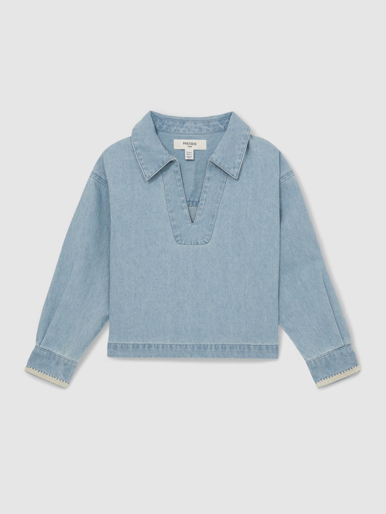 Reiss Light Blue Dean 9-13 yrs Chambray Collared Top - Image 2 of 4