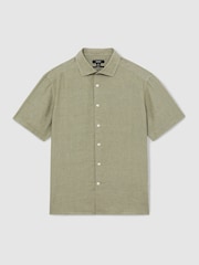 Reiss Thyme Green Holiday Linen Short-Sleeve Shirt - Image 2 of 7