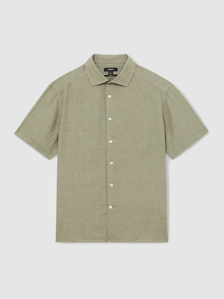 Reiss Thyme Green Holiday Linen Short-Sleeve Shirt - Image 2 of 7