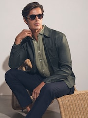 Reiss Thyme Green Holiday Linen Short-Sleeve Shirt - Image 3 of 7