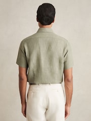 Reiss Thyme Green Holiday Linen Short-Sleeve Shirt - Image 6 of 7