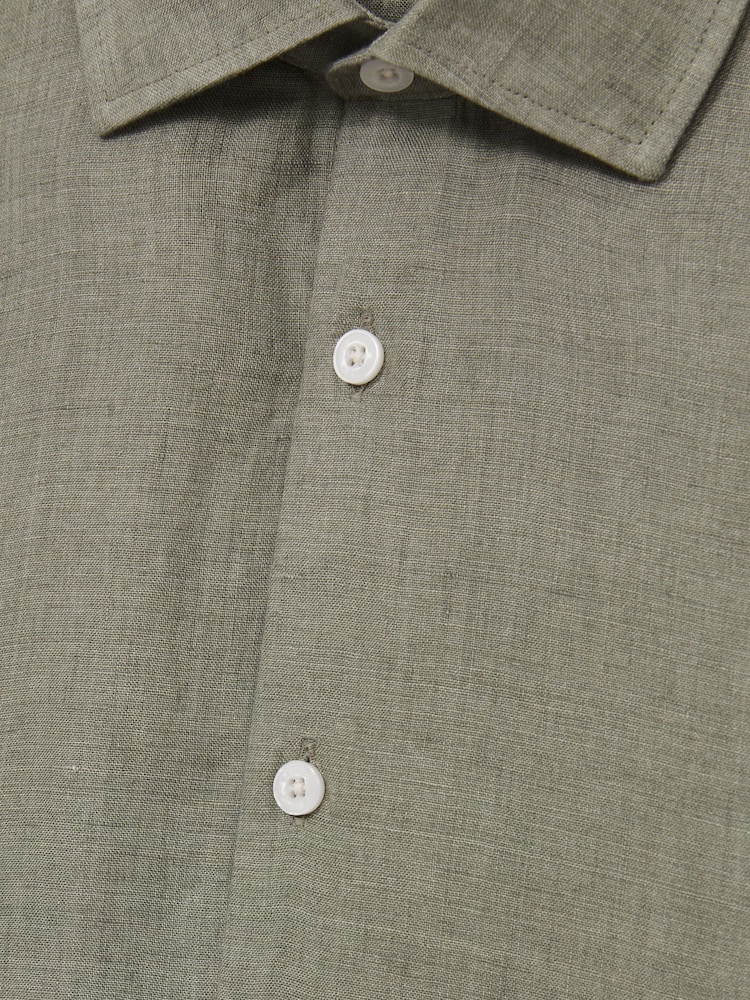 Reiss Thyme Green Holiday Slim Fit Linen Button-Through Shirt - Image 6 of 6 Reiss Thyme Green Holiday Slim Fit Linen Button-Through Shirt - Image 6 of 6