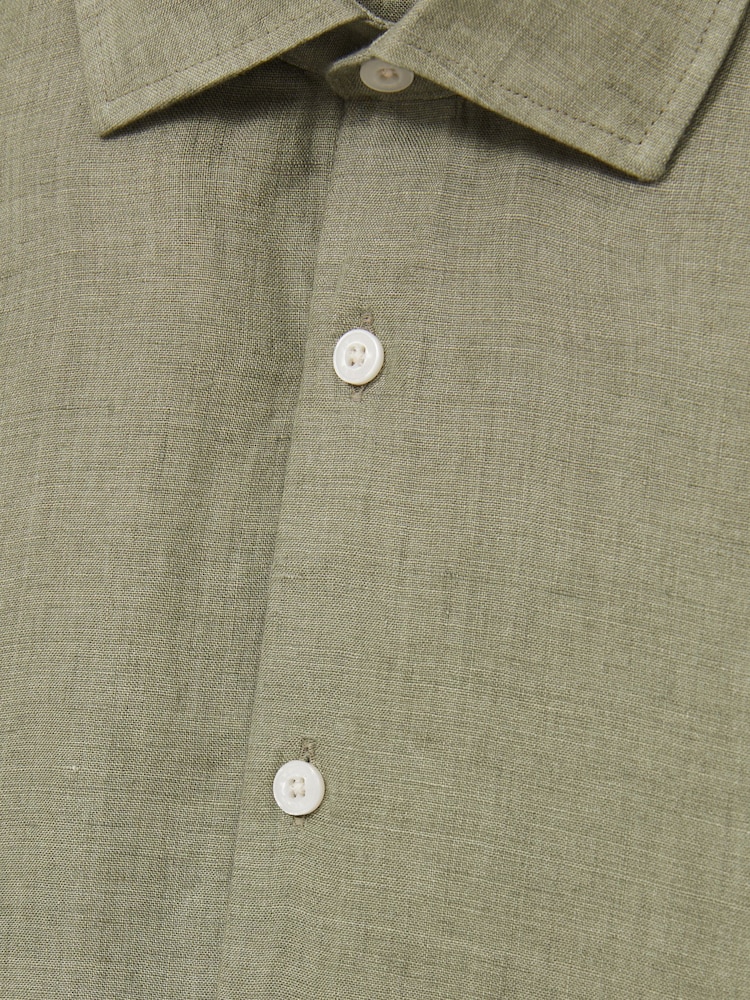 Reiss Thyme Green Holiday Linen Short-Sleeve Shirt - Image 7 of 7