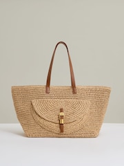 Reiss Natural Aurora Flap-Pocket Raffia Tote Bag - Image 1 of 6