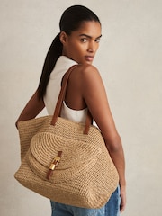 Reiss Natural Aurora Flap-Pocket Raffia Tote Bag - Image 2 of 6