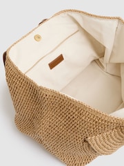 Reiss Natural Aurora Flap-Pocket Raffia Tote Bag - Image 3 of 6