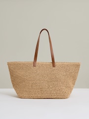 Reiss Natural Aurora Flap-Pocket Raffia Tote Bag - Image 5 of 6
