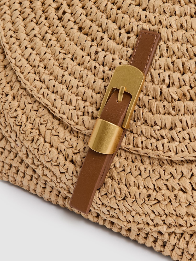 Reiss Natural Aurora Flap-Pocket Raffia Tote Bag - Image 6 of 6