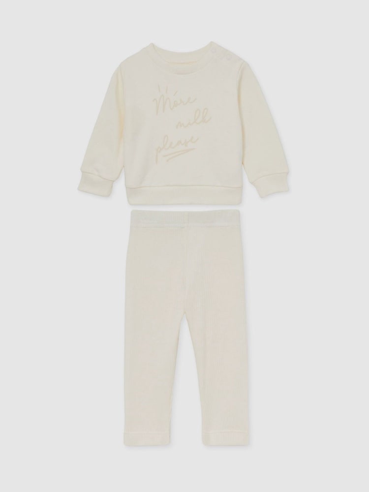 Reiss Neutral Ossie Sweatshirt And Leggings Slogan Set - Image 1 of 4