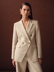 Neutro - Reiss Devon Linen-Blend Double-Breasted Suit Jacket - Imagen 1 de 7