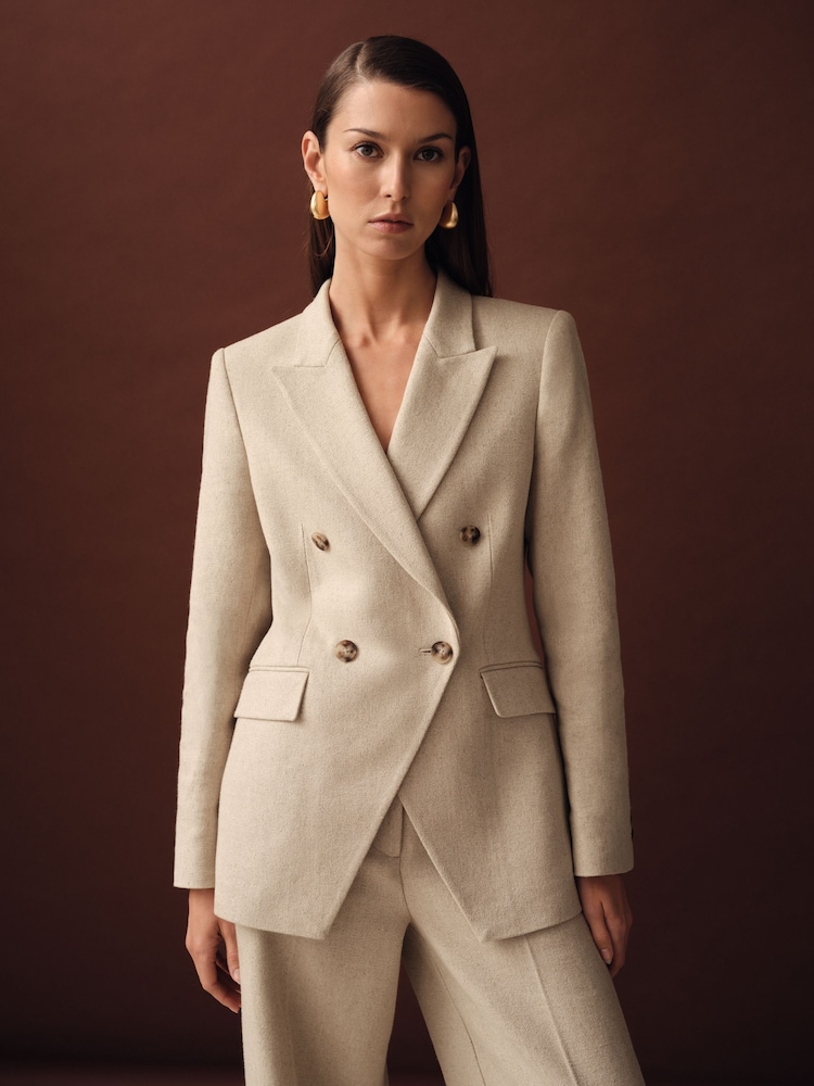 Neutro - Reiss Devon Linen-Blend Double-Breasted Suit Jacket - Imagen 1 de 7