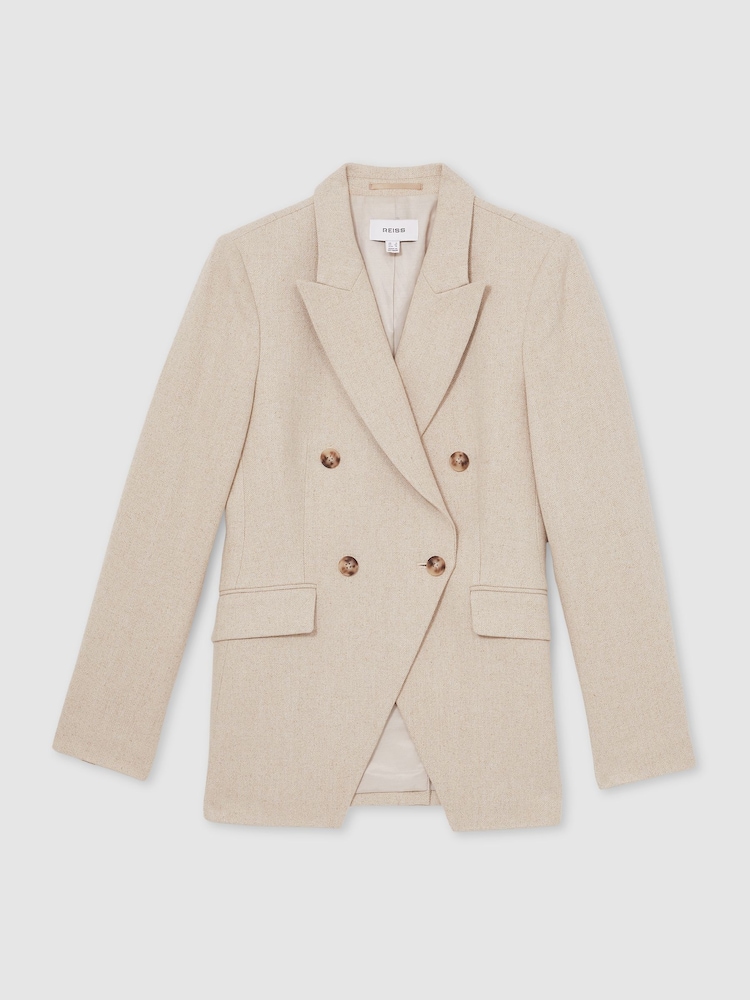 Reiss Neutral Devon Linen-Blend Double-Breasted Suit Jacket - Image 2 of 7