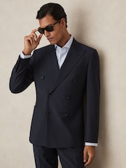 Reiss Bright Blue Dream Db Slim-Fit Double-Breasted Wool-Blend Suit Blazer - Image 1 of 9
