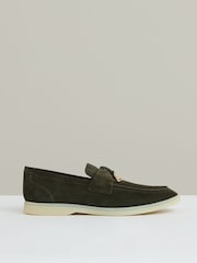 Reiss Dark Olive Green Price Suede Slip On Tassel Loafers - Image 1 of 4