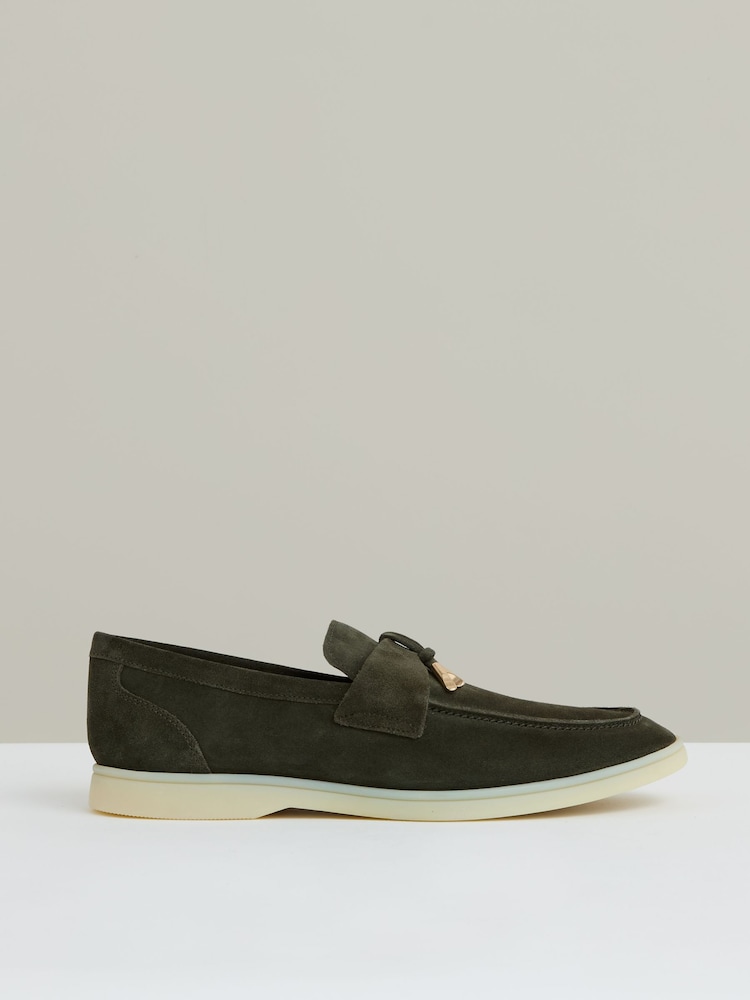 Reiss Dark Olive Green Price Suede Slip On Tassel Loafers - Image 1 of 4