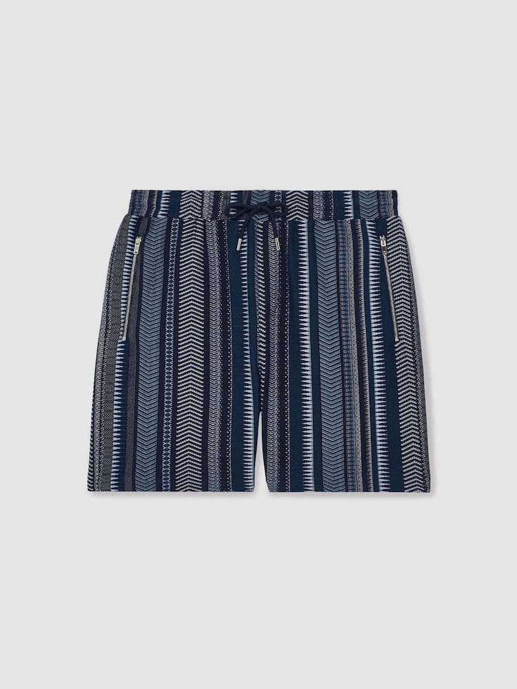 Reiss Navy River Aztec-Stripe Drawstring Shorts - Image 2 of 6