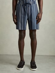Reiss Navy River Aztec-Stripe Drawstring Shorts - Image 3 of 6
