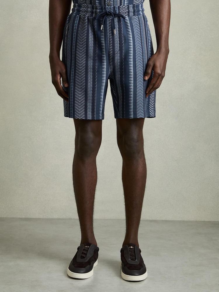Reiss Navy River Aztec-Stripe Drawstring Shorts - Image 3 of 6