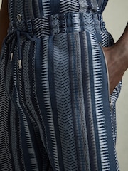 Reiss Navy River Aztec-Stripe Drawstring Shorts - Image 4 of 6