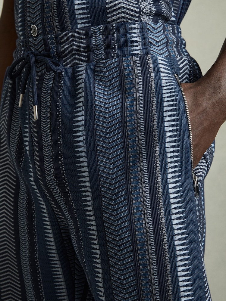 Reiss Navy River Aztec-Stripe Drawstring Shorts - Image 4 of 6