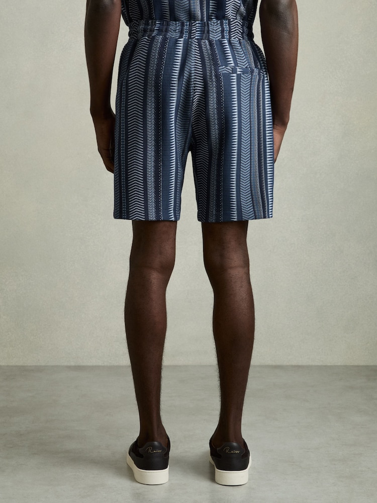 Reiss Navy River Aztec-Stripe Drawstring Shorts - Image 5 of 6