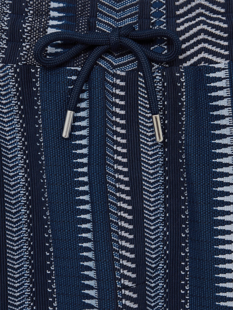 Reiss Navy River Aztec-Stripe Drawstring Shorts - Image 6 of 6