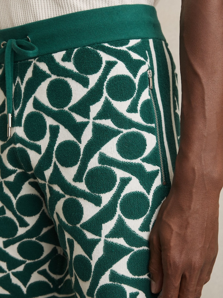 Reiss Green/White Vounder Abstract-Pattern Towelling Shorts - Image 4 of 6