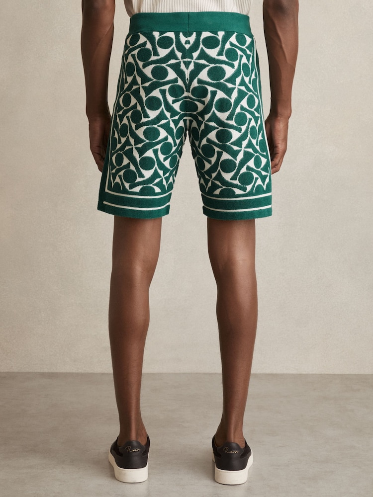 Reiss Green/White Vounder Abstract-Pattern Towelling Shorts - Image 5 of 6