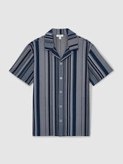 Reiss Navy Archer Aztec-Stripe Cuban-Collar Shirt - Image 2 of 7